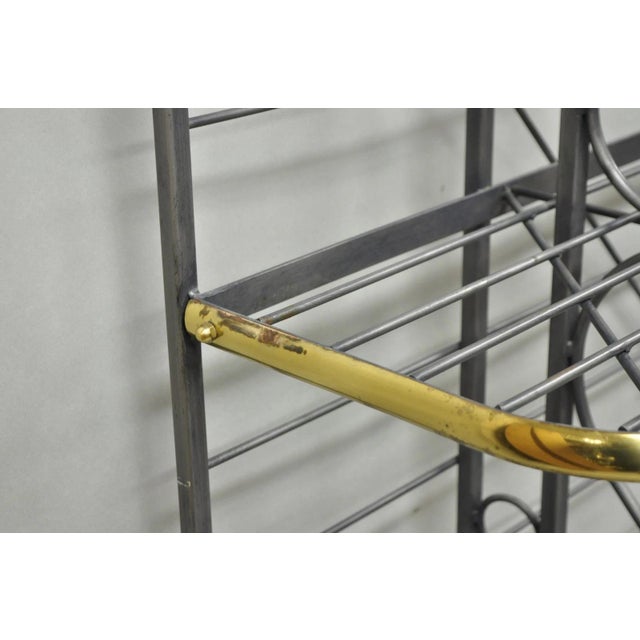 Vintage French Country Wrought Iron & Brass Kitchen Bakers Rack Bookcase Etagere For Sale - Image 14 of 16