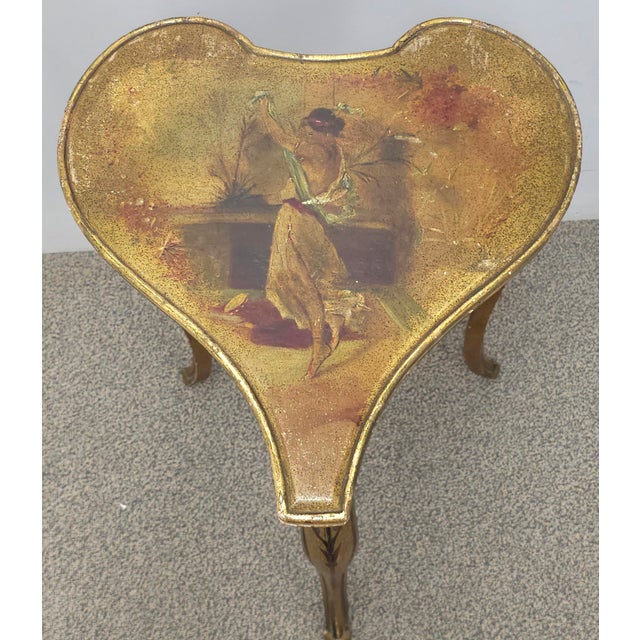 Mid 20th Century Louis XV Style Hand Painted Keyed Lift-Top Heart Form Side Table For Sale - Image 11 of 12
