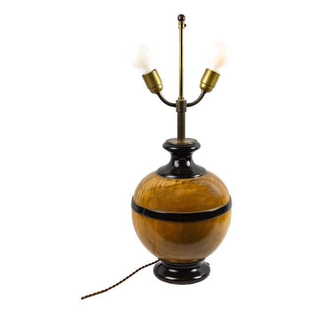 Turned Wooden Ball Lamp Base with Two Lights, 1980s For Sale