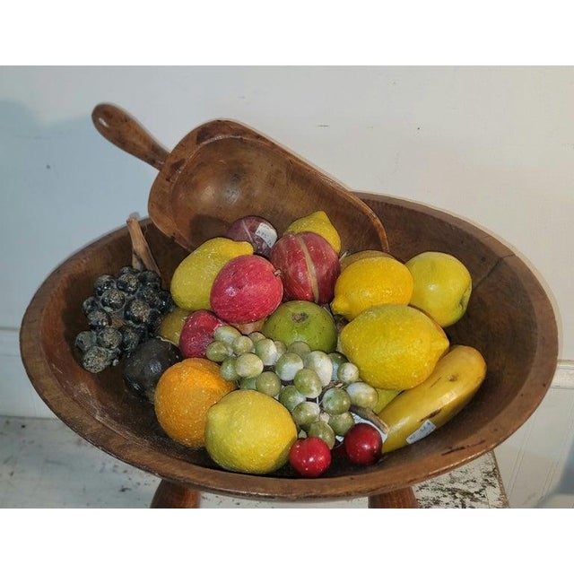 Folk Art Late 19th Century Wooden Footed Bowl W/26 Stone Fruits For Sale - Image 3 of 14