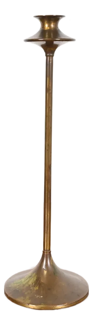 Robert Jarvie Style Antique Arts & Crafts Turned Brass Tall Candlestick