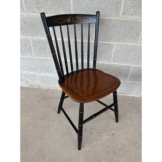 Description: L. Hitchcock Black Harvest Prospect Windsor Side Chairs - A Pair. In Very Good Vintage Furniture Condition....