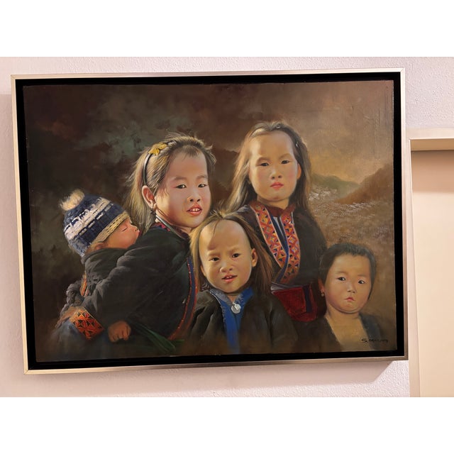 S Prayung, H S T Group of Hmong Children, 1970s, Oil Painting on Canvas, Framed For Sale - Image 8 of 10