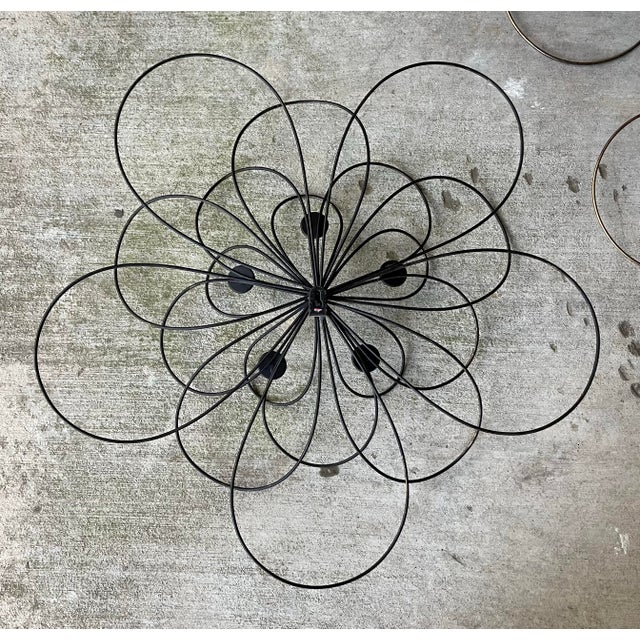 Contemporary Mid-Century Style Set of 3 Gold & Black Faux Pearl Wire Flower Wall Hangings For Sale - Image 9 of 10