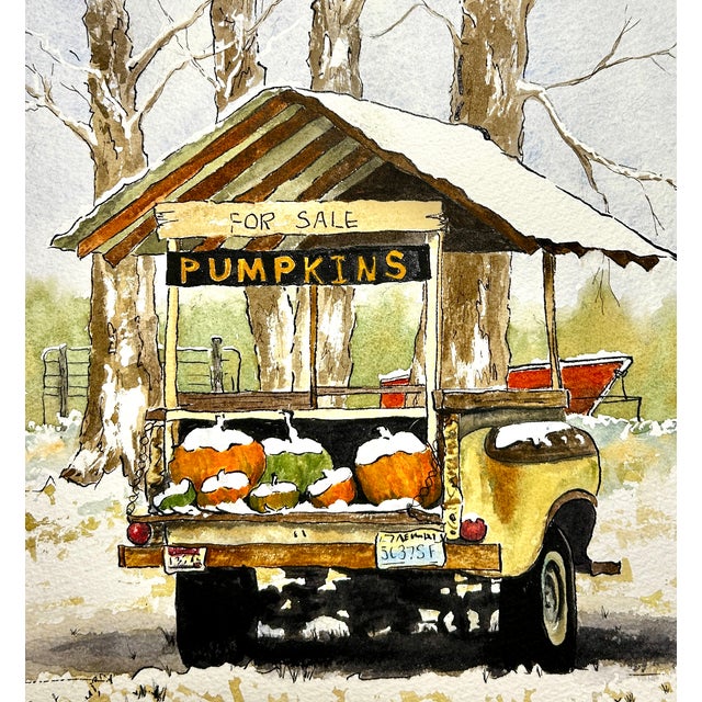 Original watercolor painting of my neighbor’s pumpkin cart. She grows and sells pumpkins every autumn in her yard. 11.5 x...