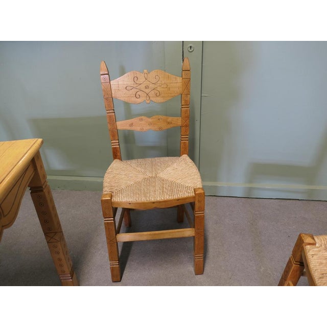 Country Style Carved Dining Table and Chairs, 1960s, Set of 5 For Sale - Image 6 of 8