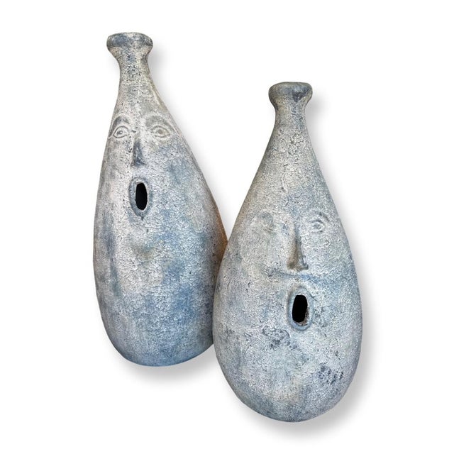 Italian Vintage Italian Ceramic Faces Decoration Amphora- Small For Sale - Image 3 of 5