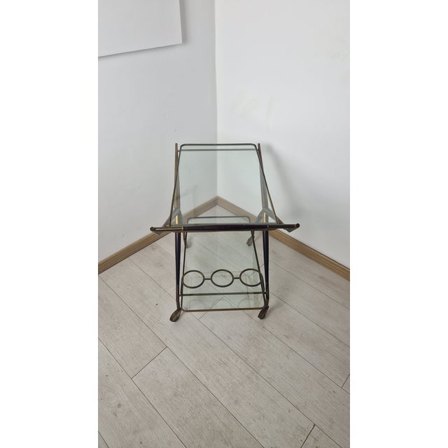1950s Trolley in Wood, Brass and Glass Shelves attributed to Cesare Lacca for Cassina, 1950s For Sale - Image 5 of 16