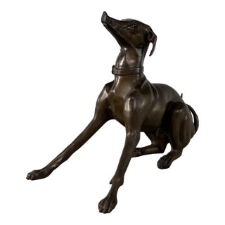 Seated Bronze Greyhound / Whippet Sculpture – Life-Size Dog Statue, 30” Length For Sale