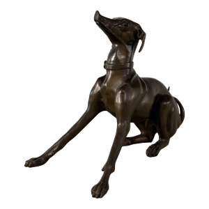 Seated Bronze Greyhound / Whippet Sculpture – Life-Size Dog Statue, 30” Length