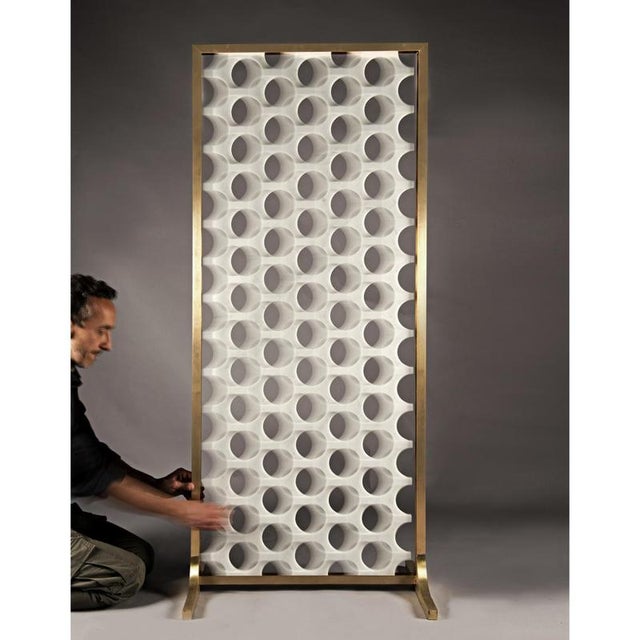 Not Yet Made - Made To Order Large Screen in White Carrara Marble and Brushed Brass by Bufalini Marmi For Sale - Image 5 of 9