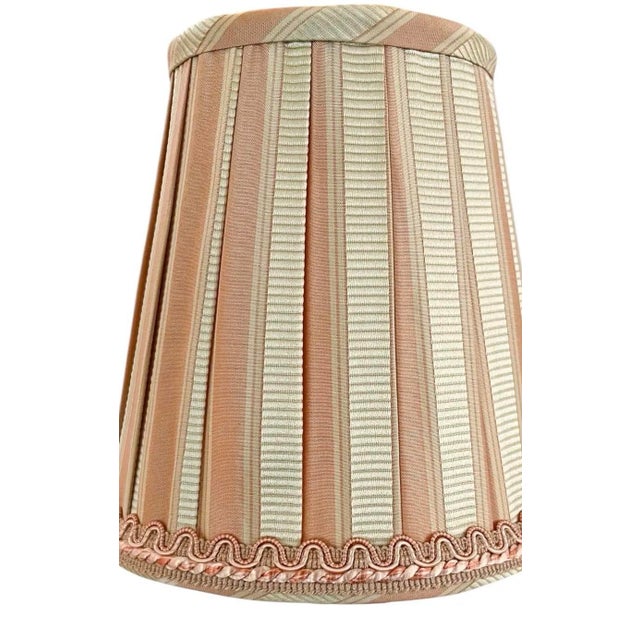 Brass Candlestick Lamp With Custom Pleated Silk Shade For Sale - Image 4 of 12