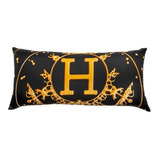 Hermes Vif Argent Vintage Silk Scarf Lumbar Pillow For Sale
