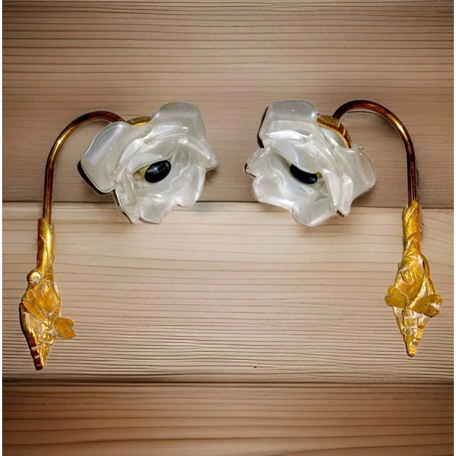 1910s 1910 French Art Nouveau Gilt Bronze Dragonfly Wall Sconces Satin Glass Rose Shades a - Pair For Sale - Image 5 of 12