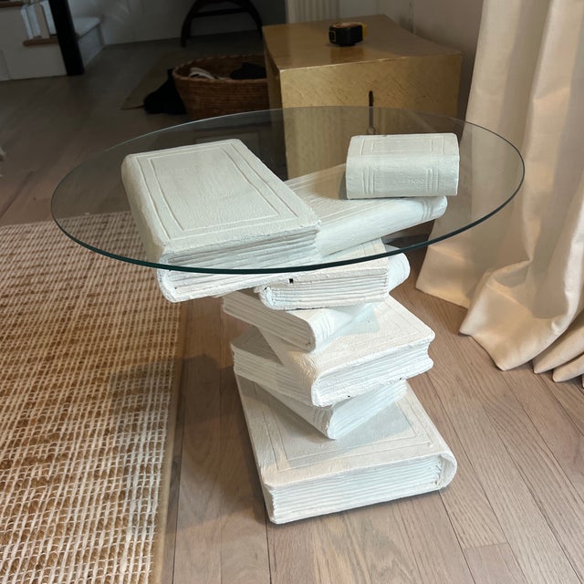 Glass Vintage Italian Trompe L’oeil Stacked Books Low Drinks Table For Sale - Image 7 of 8