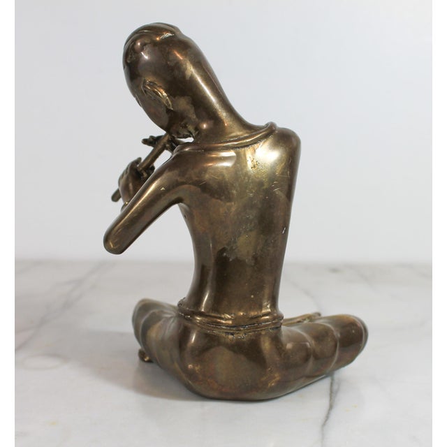 Vintage Solid Brass Thai Musician Snake Charmer Figurine For Sale - Image 4 of 10