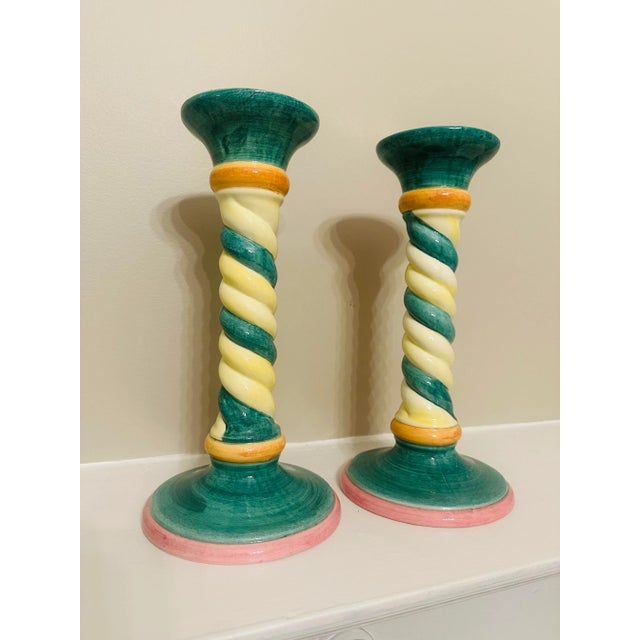 Italian Ceramic Candleholders, a Pair For Sale In Charleston - Image 6 of 8