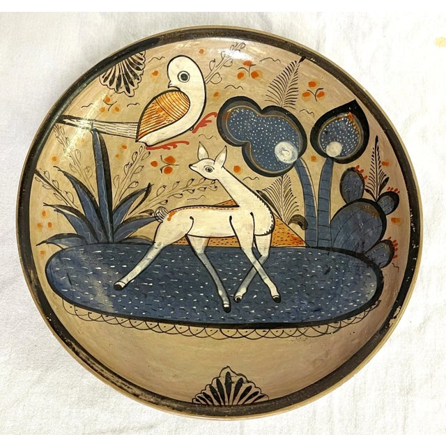 Mid 20th Century Vintage Mexican Hand Painted Folk Art Pottery Footed Dish For Sale - Image 5 of 12