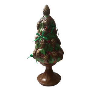 Vintage Ceramic Pinecone With Holly Topiary Christmas Tree Centerpiece