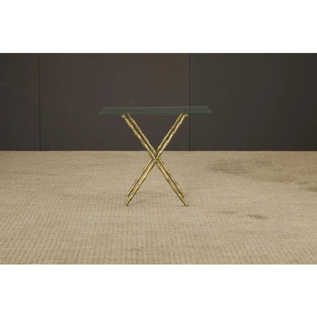Mid-Century Modern Pepe Mendoza Brass and Turquoise Enamel Folding 'Bamboo' Side Table, 1950s For Sale - Image 3 of 18