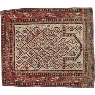 Distressed Antique Caucasian Rug - 3'8" x 4'3" For Sale