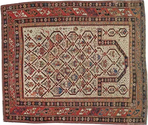 Distressed Antique Caucasian Rug - 3'8" x 4'3"