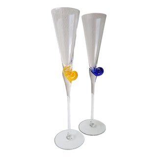 Champagne Flutes by Murano, 1980, Set of 2 For Sale