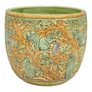 Early 20th Century Weller Clinton Art Pottery Green Glazed Squirrel & Acorn Planter Jardinière