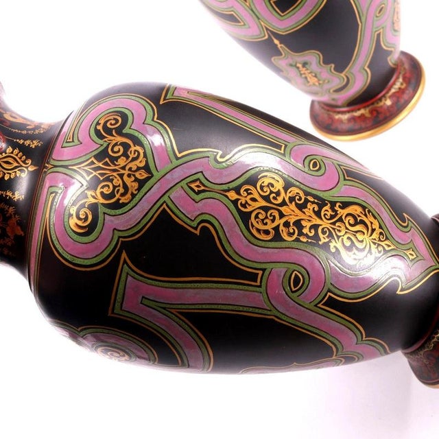 Enamelled Black Basalt Baluster Vases in the style of Christopher Dresser, Set of 2 For Sale - Image 9 of 17