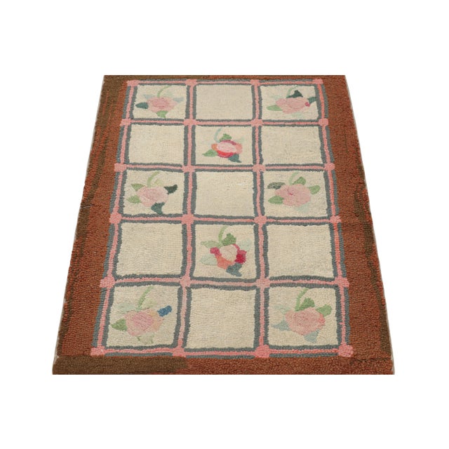 1920s Antique Hooked Rug in Beige With Floral Medallion & Patterns From Rug & Kilim For Sale - Image 5 of 7