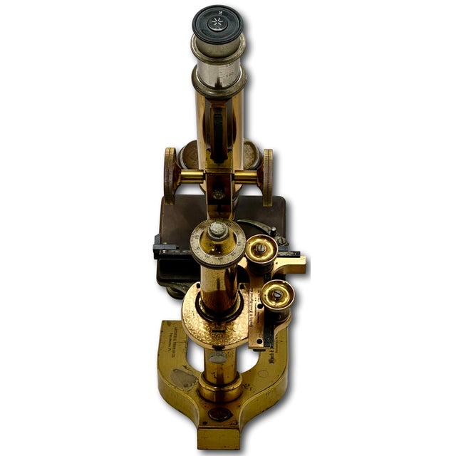 Brass Antique Fine Quality Fancy Model Solid Brass Doctors Microscope by Bausch & Lomb Optical Co. New York - Circa 1898 For Sale - Image 8 of 18