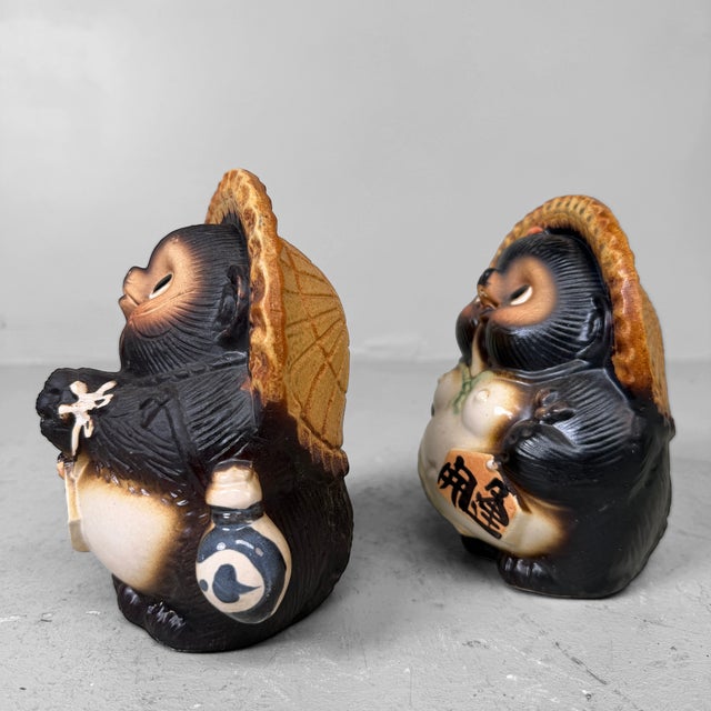 Black Vintage Japanese Ceramic Tanuki, 1960s, Set of 2 For Sale - Image 8 of 17