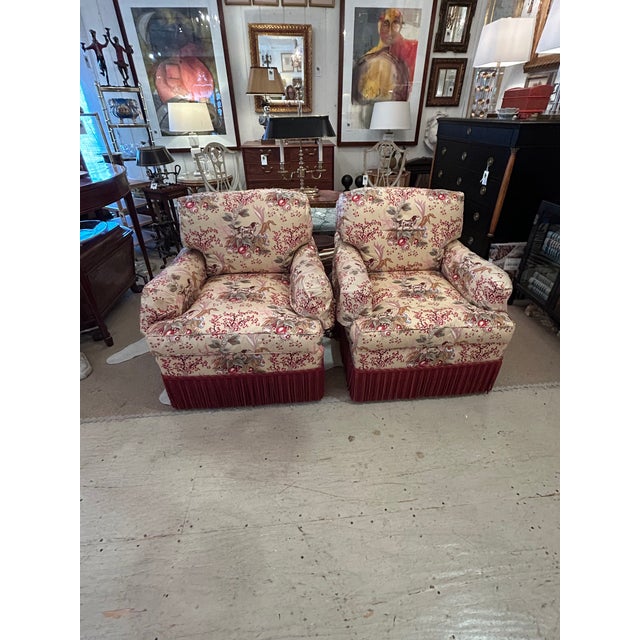 Dreamy pair of custom luxurious top of line upholstered club chairs by Avery Boardman Park Avenue New York. These are...