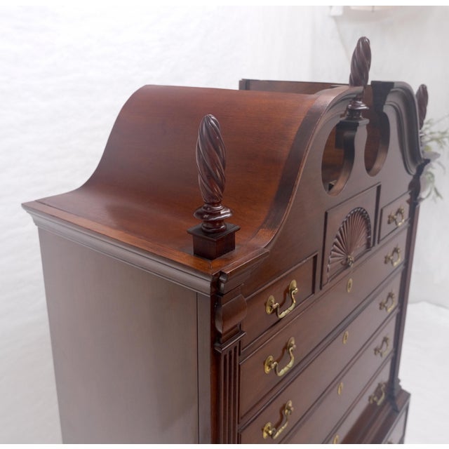Mahagony 83" Tall 11 Drawers Finials Highboy Chest Dresser Chippendale MINT For Sale - Image 10 of 16