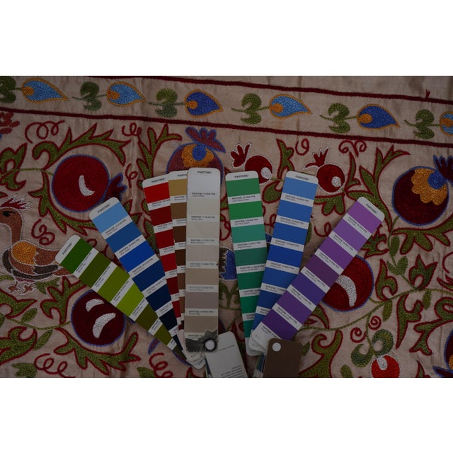 Floral Suzani Embroidery - Silk Cotton Blend Bird Table Runner Tapestry 1'8'' X 6'3'' For Sale - Image 12 of 12