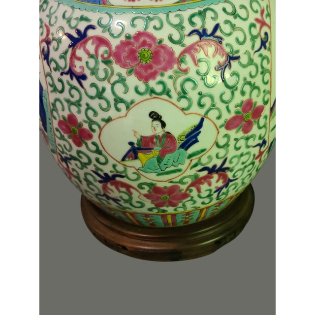 Rose Vintage Asian Figural Famille Rose Ginger Jar Table Lamp For Sale - Image 8 of 12