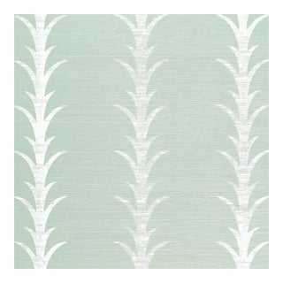 Sample - Schumacher X Celerie Kemble Acanthus Stripe Sisal Wallpaper in Seaglass & Chalk For Sale