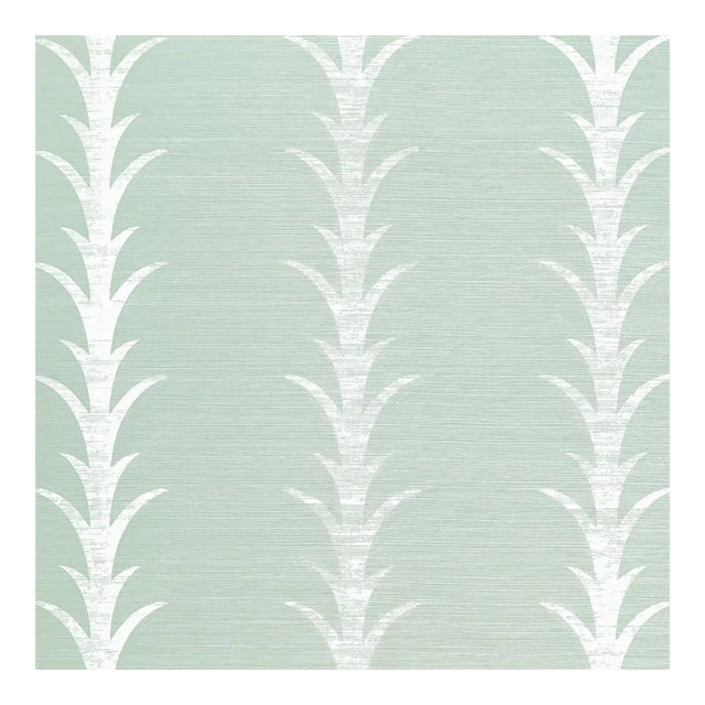 Sample - Schumacher X Celerie Kemble Acanthus Stripe Sisal Wallpaper in Seaglass & Chalk For Sale