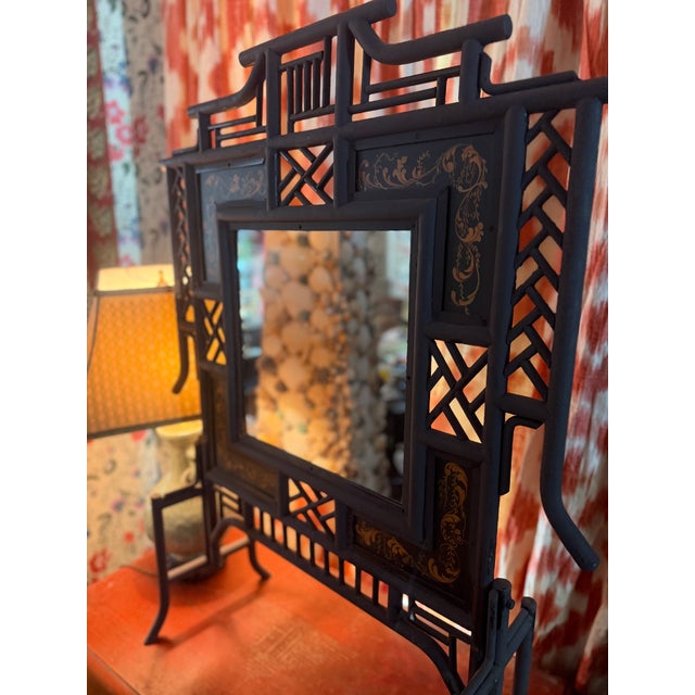 1960s Wrought Iron Chinoiserie Mirrored Fire Screen For Sale - Image 9 of 13
