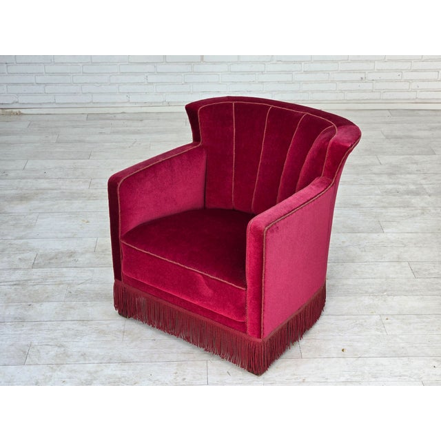 Danish Relax Armchair in Red Velour with Ash Legs, 1960s For Sale - Image 14 of 18