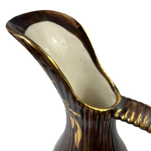 Chocolate Vintage Hand-Painted Ceramic European Ewer For Sale - Image 8 of 9