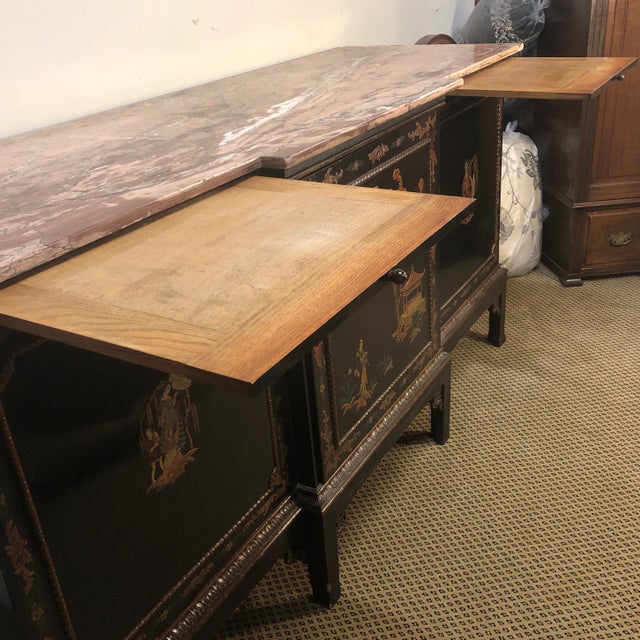 Early 20th Century Exceptional Chinoiserie Marble Top Breakfront Sideboard For Sale - Image 5 of 12