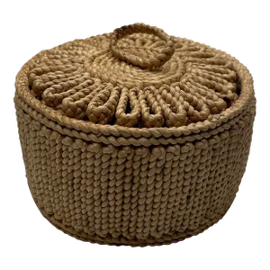 Natural Tone Woven Raffia Lidded Coaster Set - 10 Pieces