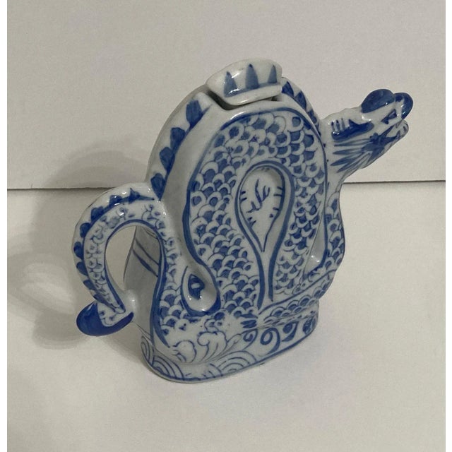 1990s 1990s Chinese Blue & White Ceramic Dragon Bottle For Sale - Image 5 of 7