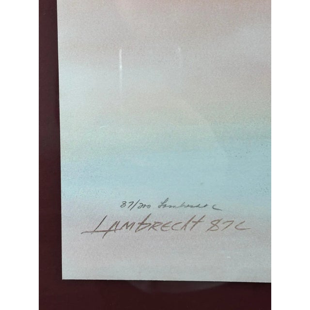 Mid 20th Century Vintage Pencil Signed and Numbered Watercolor Painting Print of Dreamy Pastel Mountain and Sky Scene, by Lambrecht, Framed For Sale - Image 4 of 10