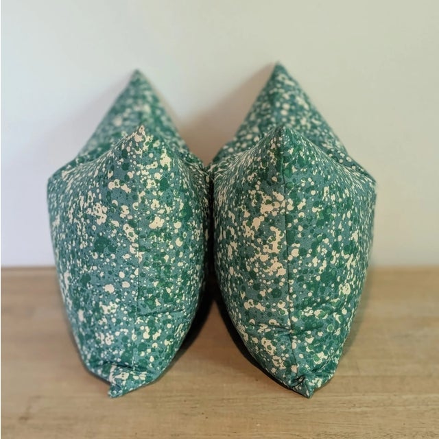 Abstract Turquoise Splatter Print 14x20" Lumbar Pillows - Set of 2 For Sale - Image 3 of 6
