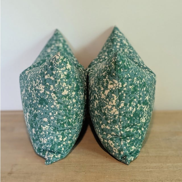 Abstract Turquoise Splatter Print Lumbar Pillows - Set of 2 For Sale - Image 3 of 6