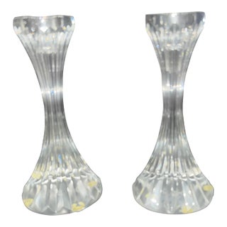 Baccarat "Massena" Clear Lead Crystal 6" Candlestick Holders - A Pair For Sale