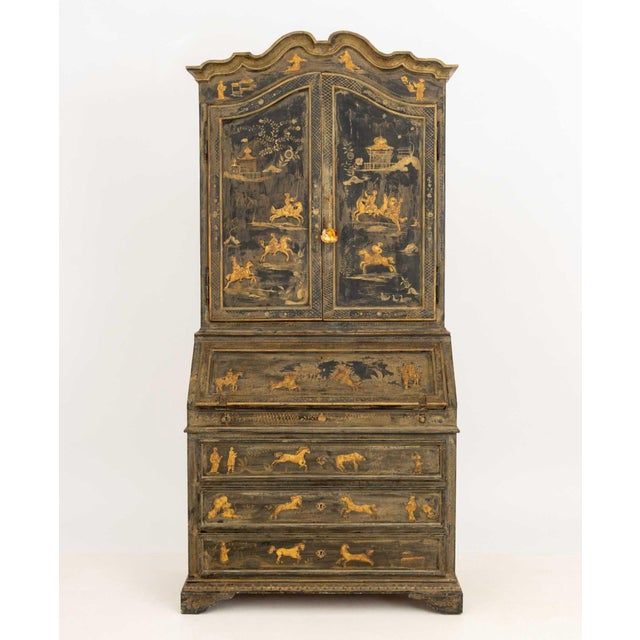 Chinoiserie Green Painted and Ebonized Secretary | Chairish