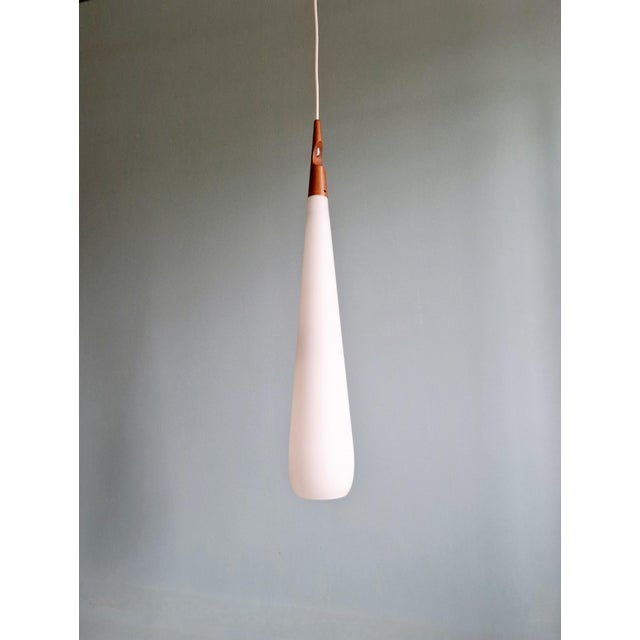 Scandinavian Suspension in White Opaline Glass & Teak by Uno & Östen Kristiansson for Luxus, 1960s For Sale - Image 13 of 14